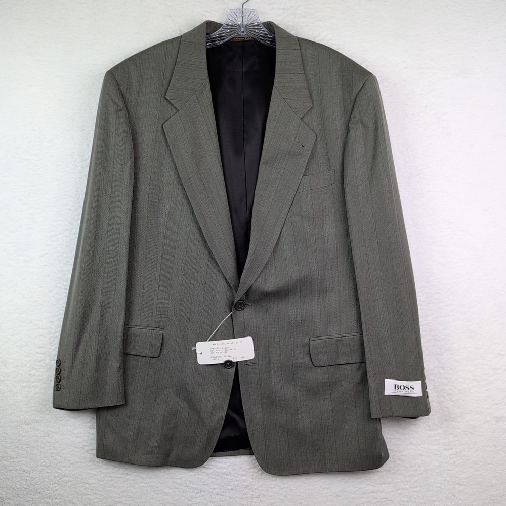 NWT 90s Hugo Boss Corleone Wool Blend Blazer Jacket Mens 42L Gray Blue Stripe